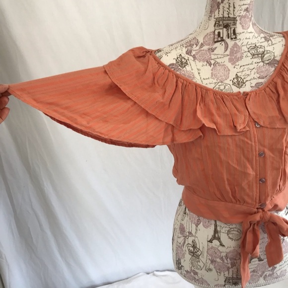 🦊FREE PEOPLE The Rosemary Ruffled Rust Tie Front Crop Top - Picture 8 of 8